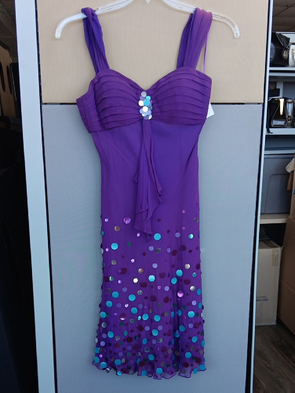 Scala Purple Sequin Midi Dress, Size 6, 100% Silk